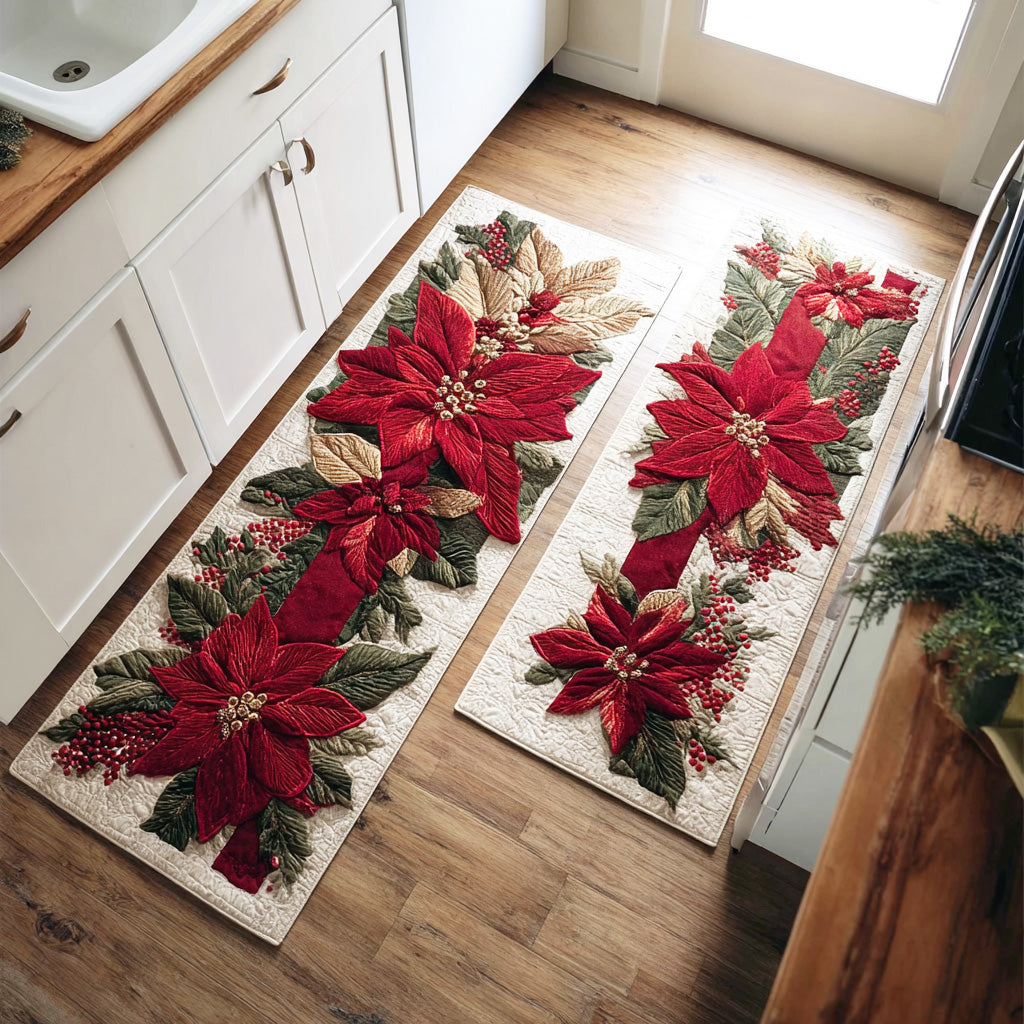 Non-slip kitchen mat - Christmas scarlet poinsettia — view 1