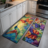 Non-slip kitchen mat - Hummingbird and garden flowers — view 1