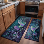 Non-slip kitchen mat - Hummingbird and garden flowers — view 1
