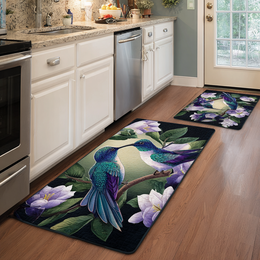 Non-slip kitchen mat - Hummingbird and flowers — view 1