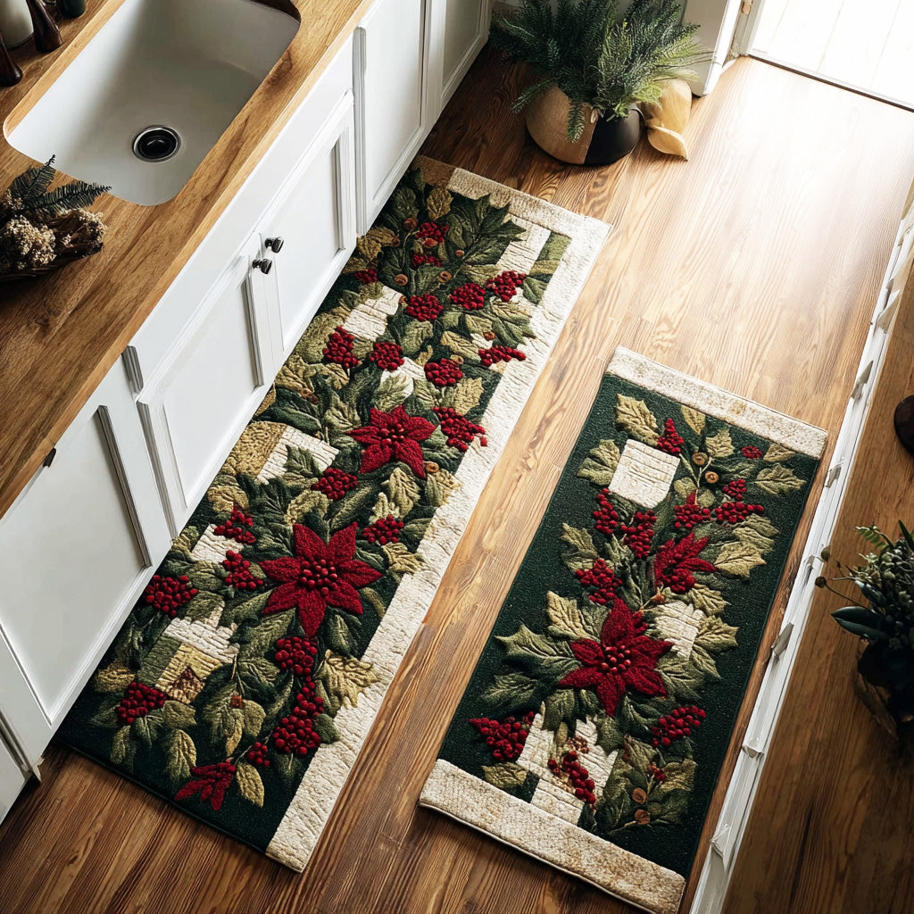 Anti-slip kitchen rug - Winter red flower — view 1