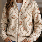 Danielle - cream colored cardigan with a delicate floral print — view 1