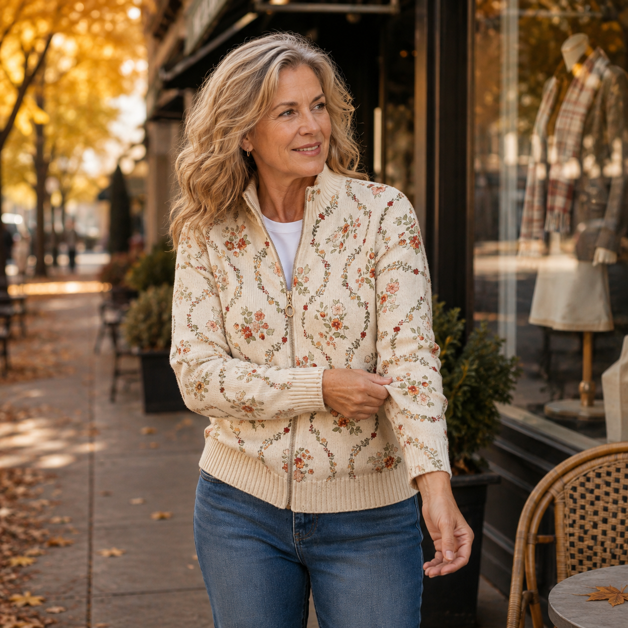 Danielle - cream colored cardigan with a delicate floral print — view 3