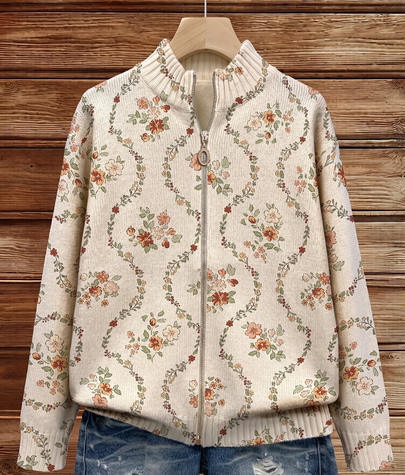 Danielle - cream colored cardigan with a delicate floral print — view 4