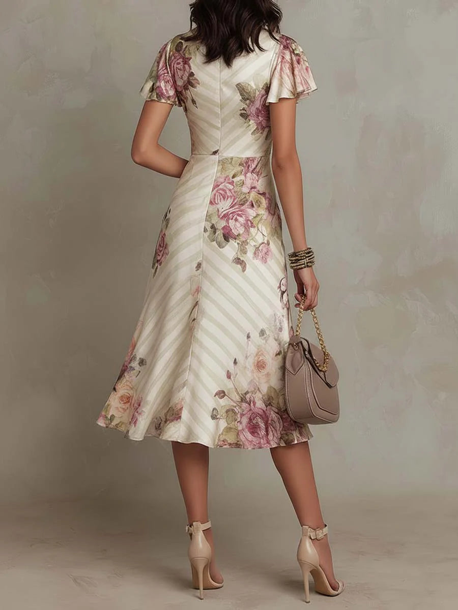 Daphne - elegant retro floral satin midi dress — view 3