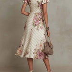 Daphne - elegant retro floral satin midi dress — view 3