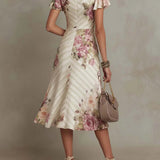 Daphne - elegant retro floral satin midi dress — view 3