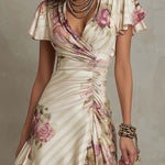 Daphne - elegant retro floral satin midi dress — view 4