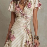 Daphne - elegant retro floral satin midi dress — view 4