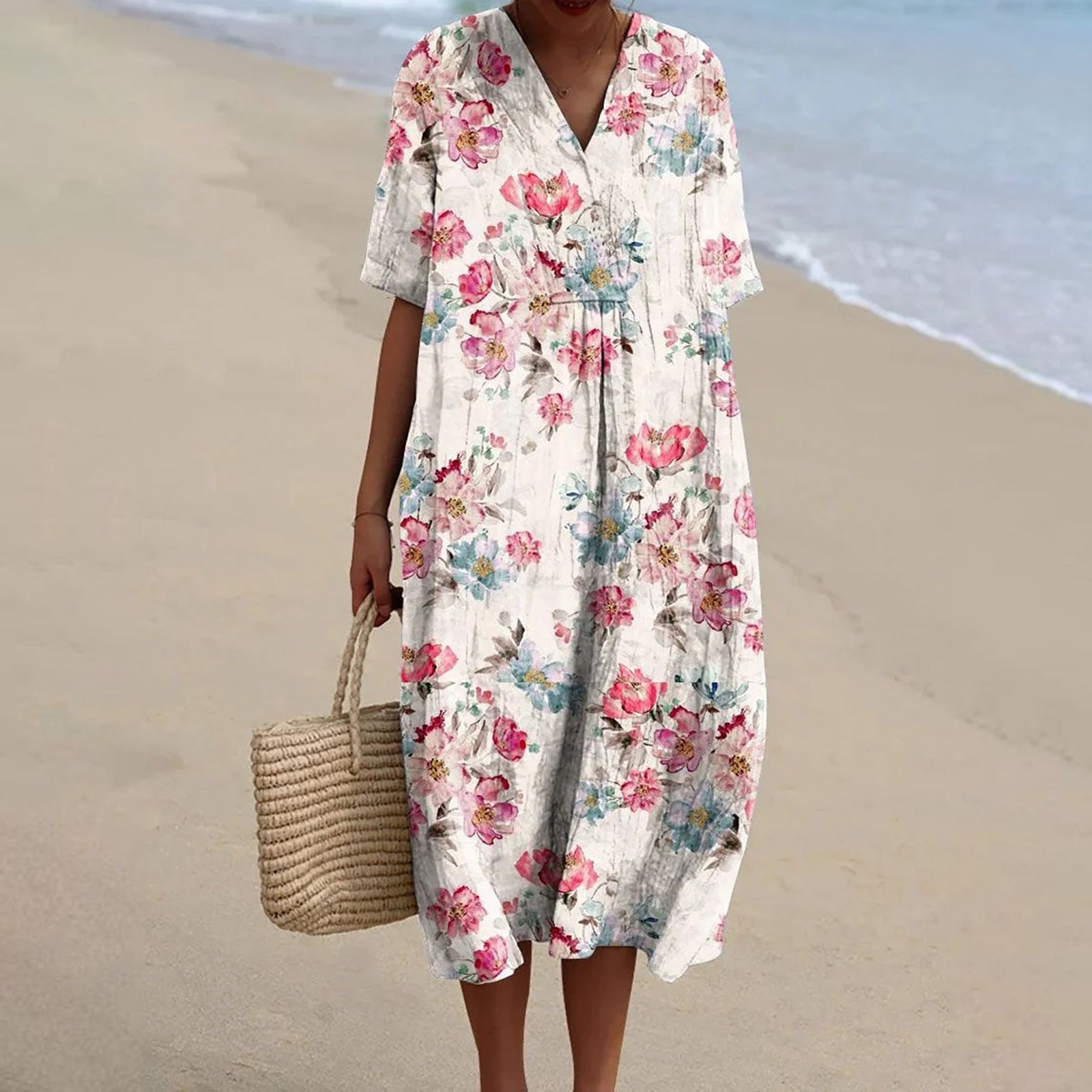 Daphne - retro floral linen style dress — view 1