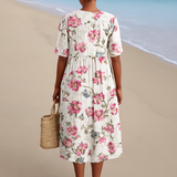 Daphne - retro floral linen style dress — view 2
