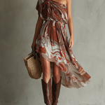 Dawn - Boho One Shoulder Irregular Marble Abstract Print Chiffon Midi Dress — view 4