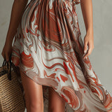 Dawn - Boho One Shoulder Irregular Marble Abstract Print Chiffon Midi Dress — view 6