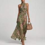 Diana - Long Floral Neck Strap Dress — view 1