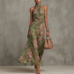 Diana - Long Floral Neck Strap Dress — view 2