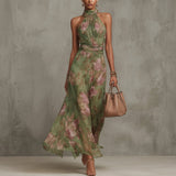 Diana - Long Floral Neck Strap Dress — view 2