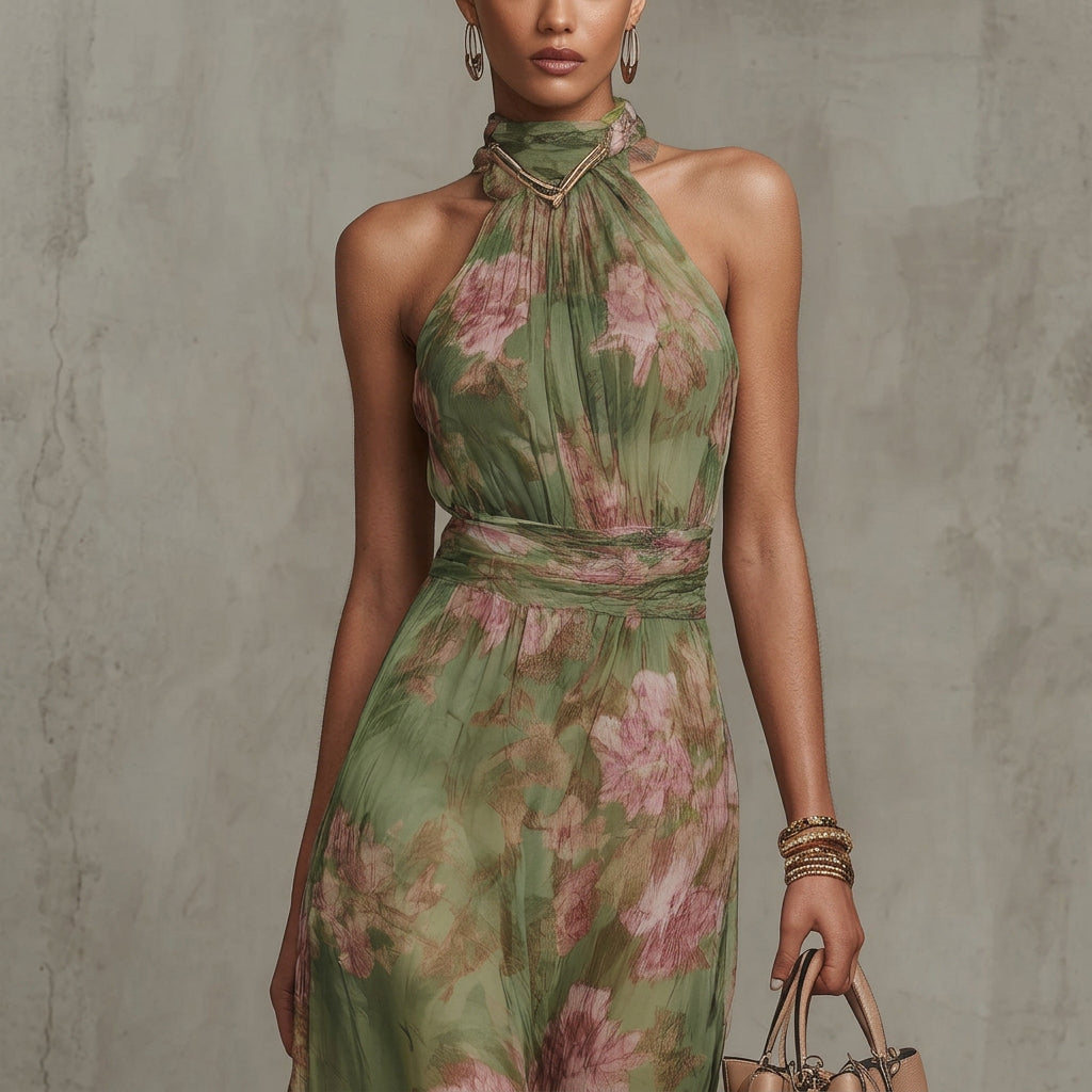 Diana - Long Floral Neck Strap Dress — view 4