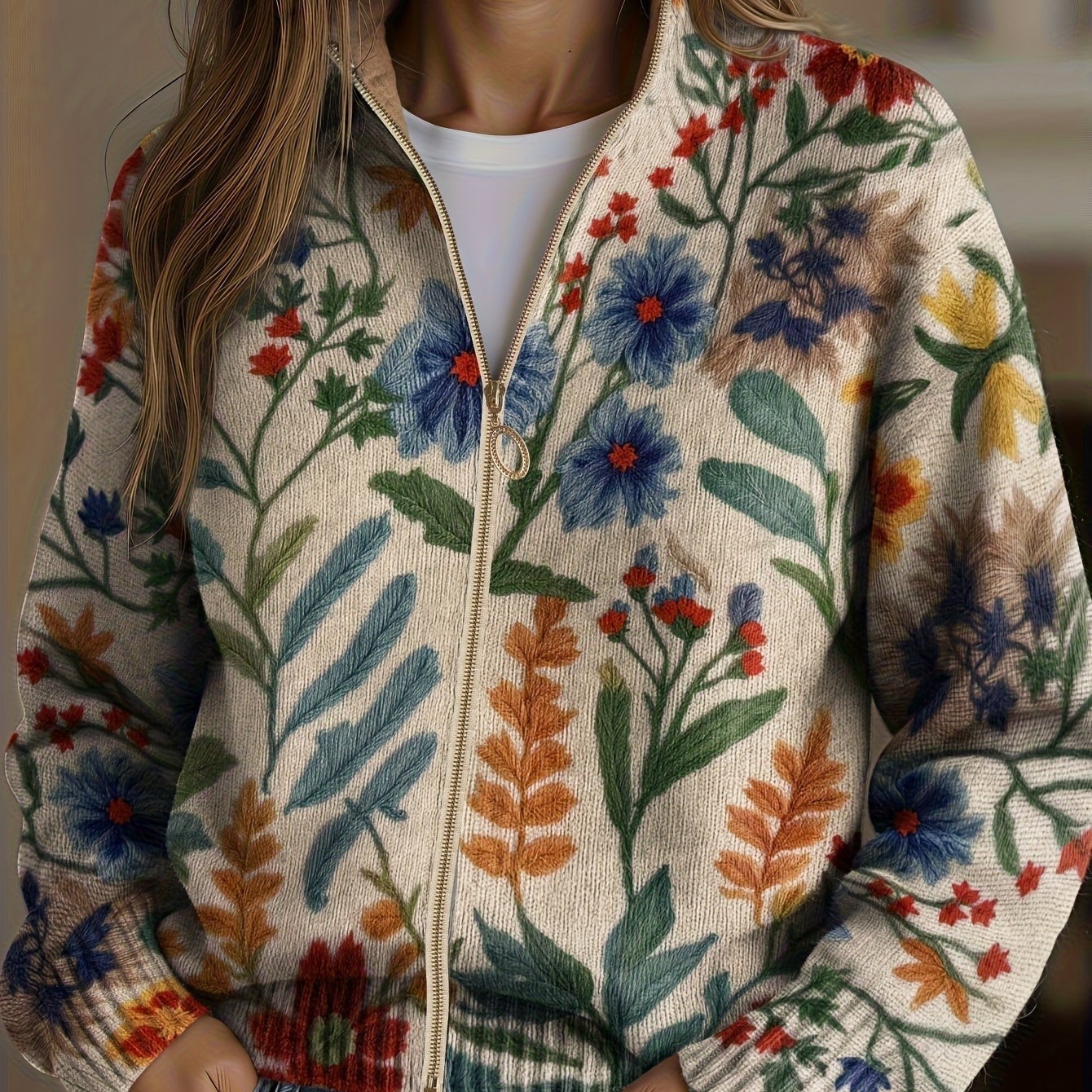 Elise - botanical garden floral zip-up cardigan — view 1