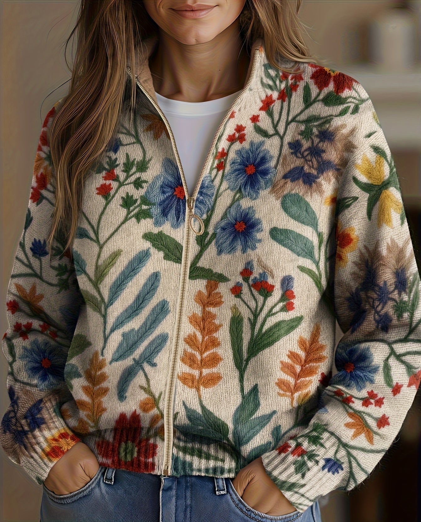 Elise - botanical garden floral zip-up cardigan — view 1