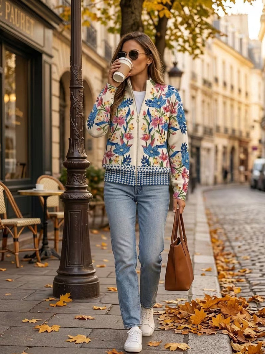 Elise - botanical garden floral zip-up cardigan — view 2