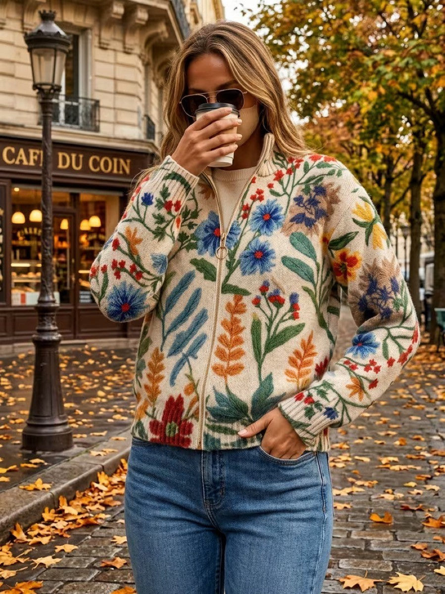 Elise - botanical garden floral zip-up cardigan — view 3