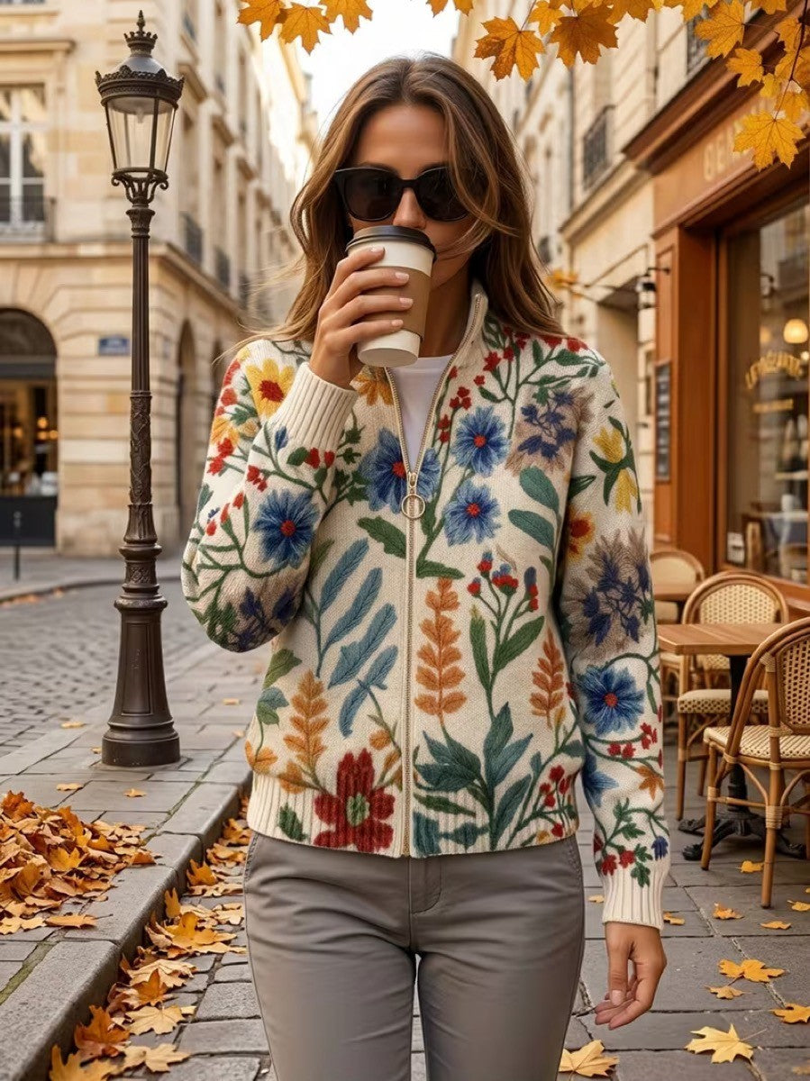Elise - botanical garden floral zip-up cardigan — view 6