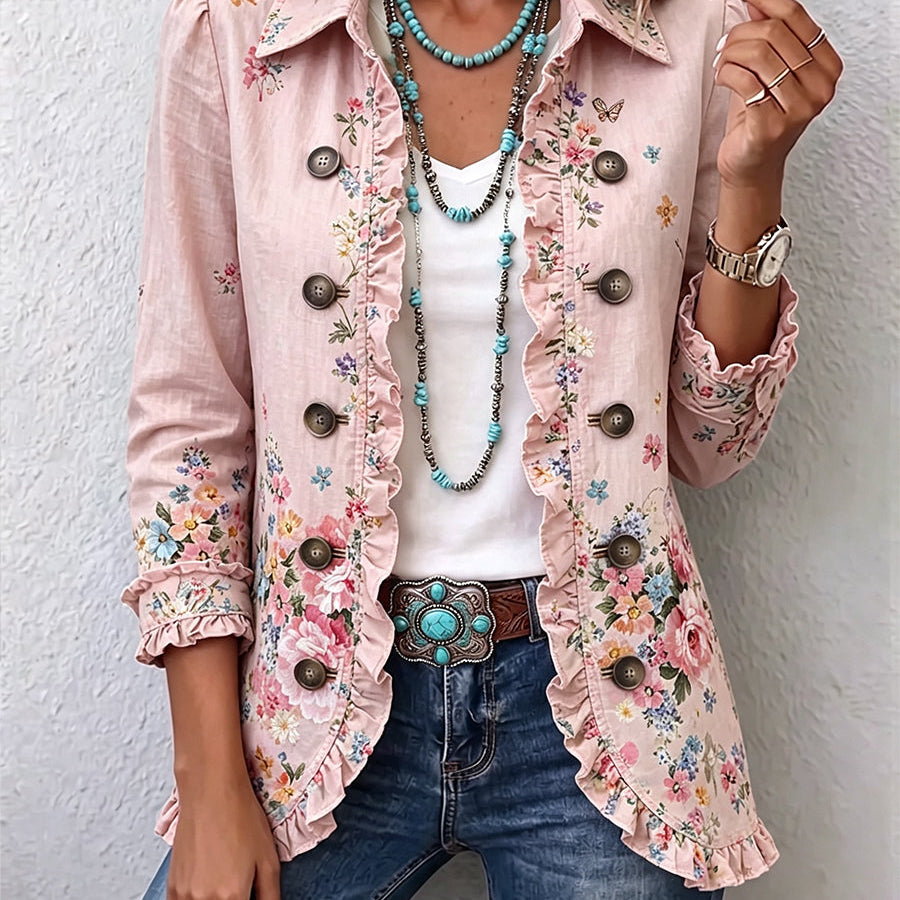 Ella - Floral Ruffled Button Front Jacket — view 1