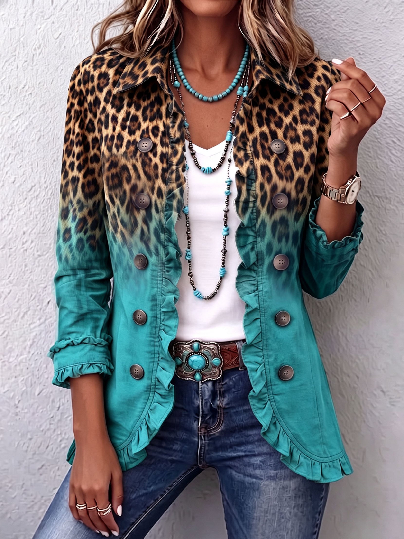 Emma - Leopard Gradient Ruched Blazer Jacket — view 1