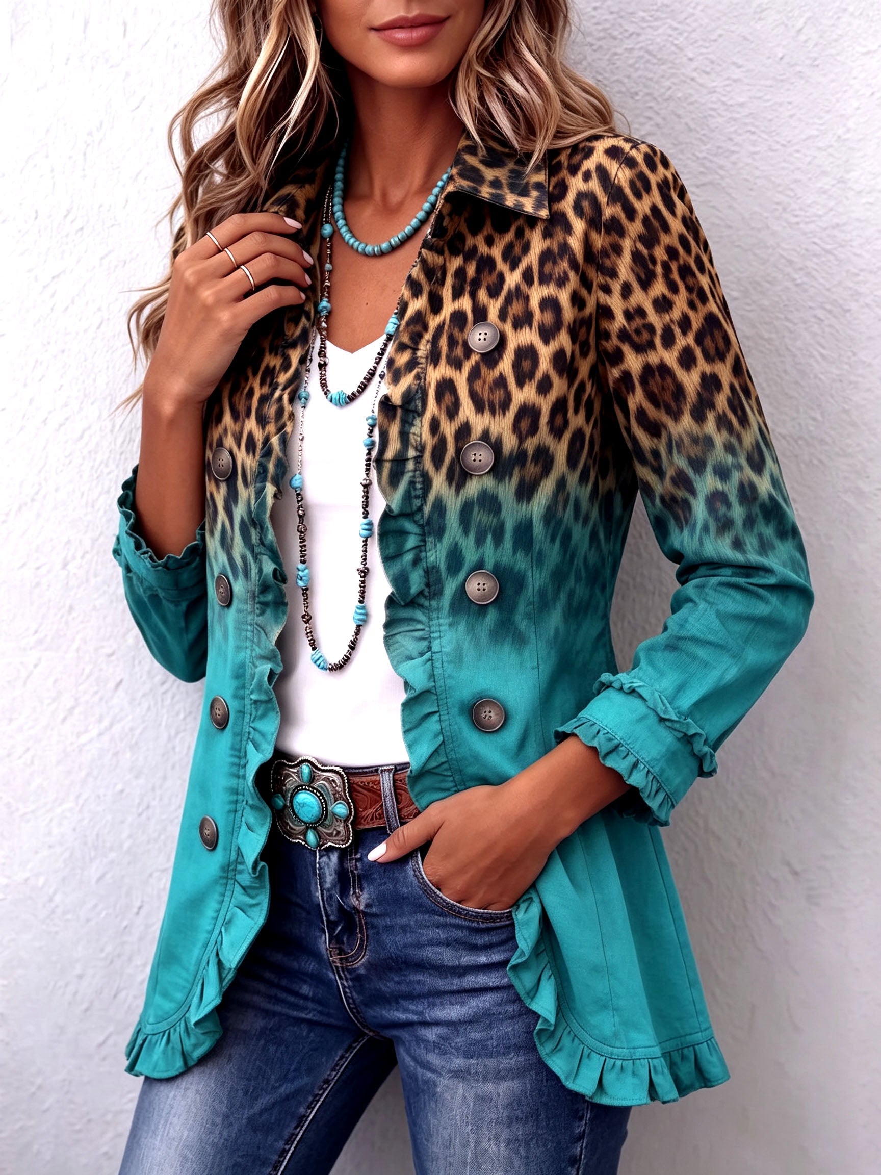 Emma - Leopard Gradient Ruched Blazer Jacket — view 2
