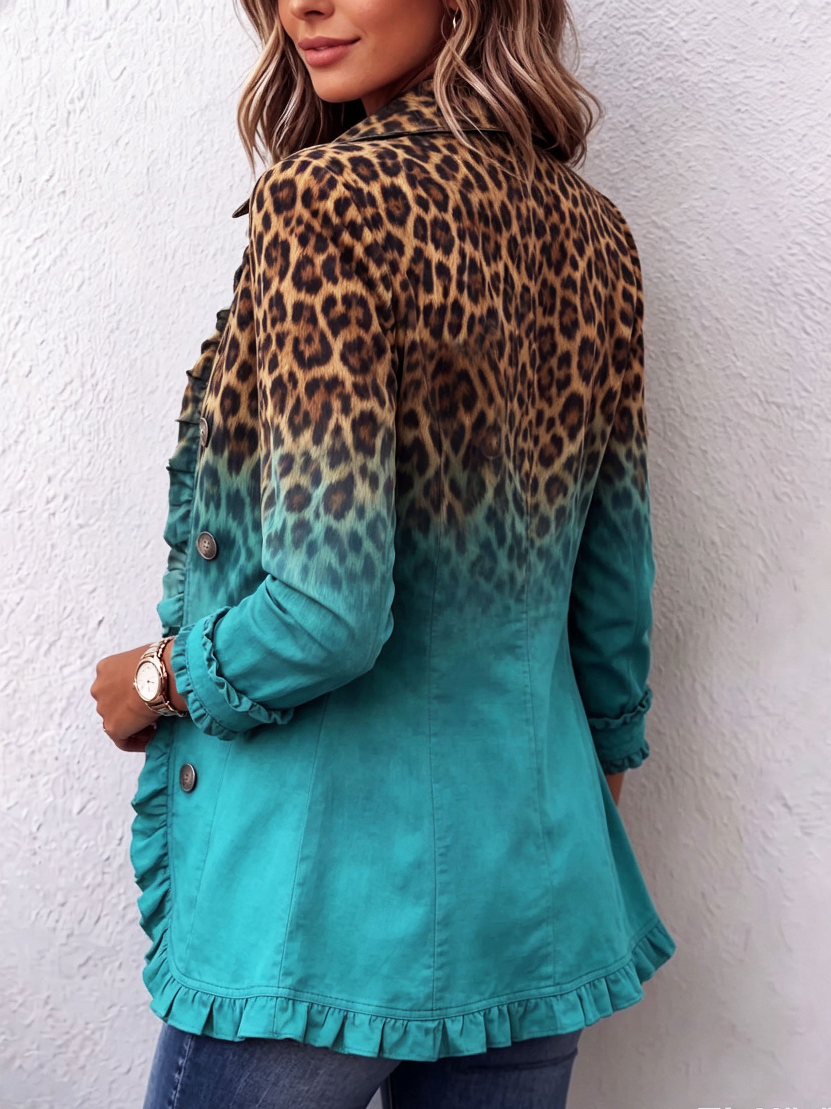 Emma - Leopard Gradient Ruched Blazer Jacket — view 4