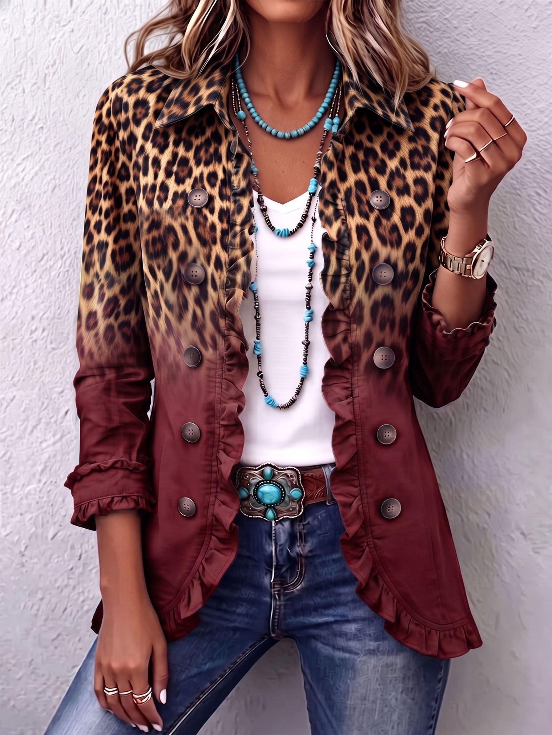 Emma - Leopard Gradient Ruched Blazer Jacket — view 5