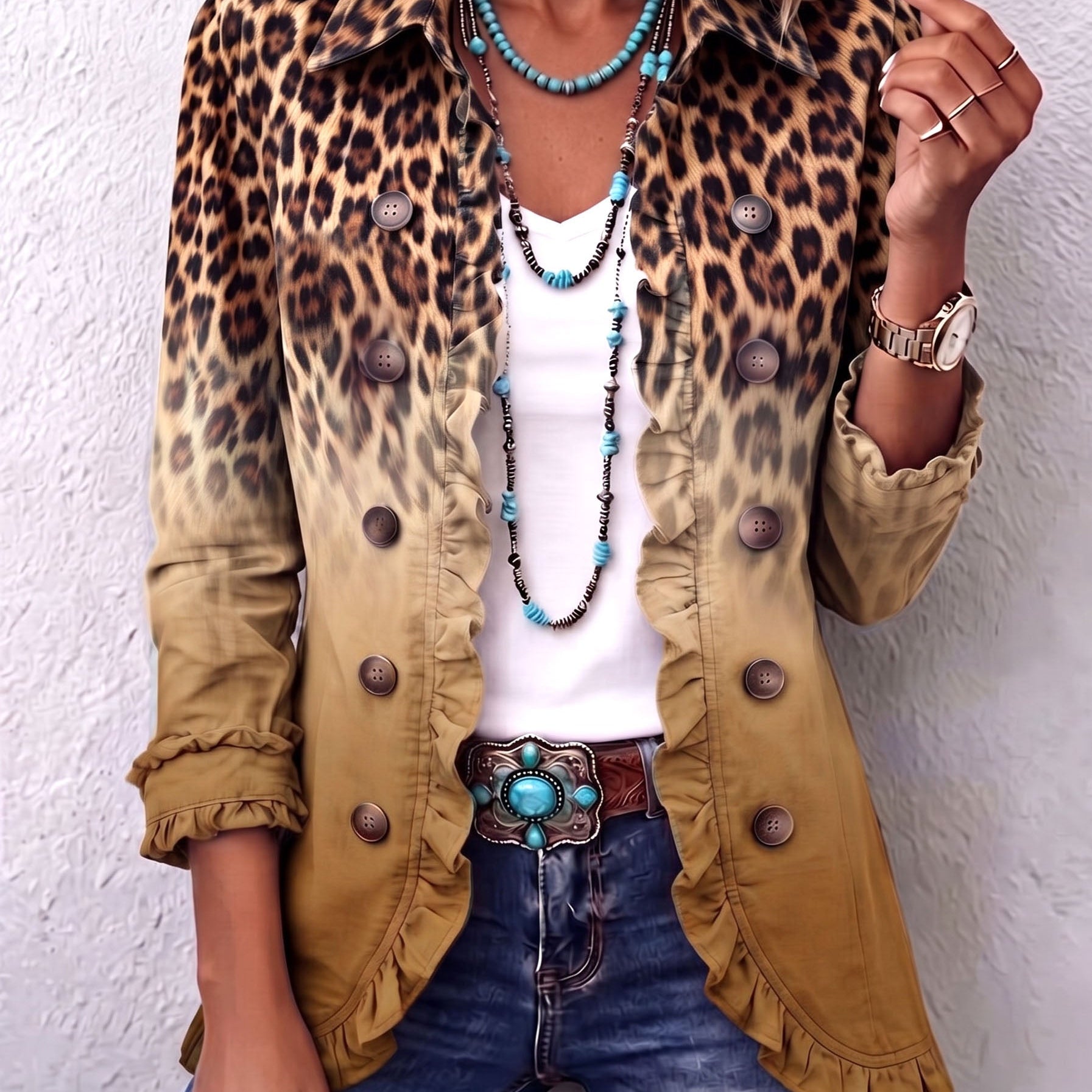Emma - Leopard Gradient Ruched Blazer Jacket — view 6