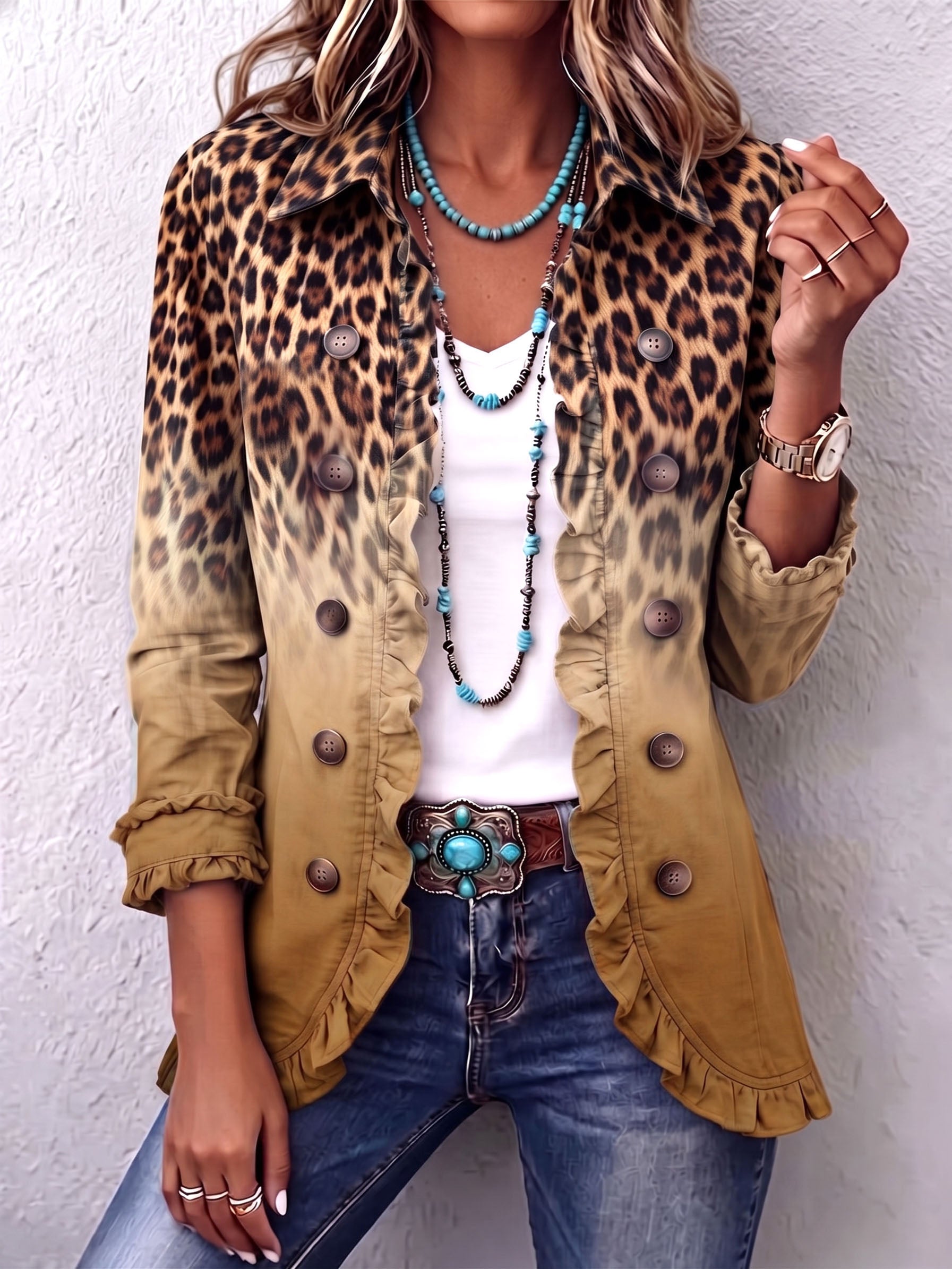 Emma - Leopard Gradient Ruched Blazer Jacket — view 6