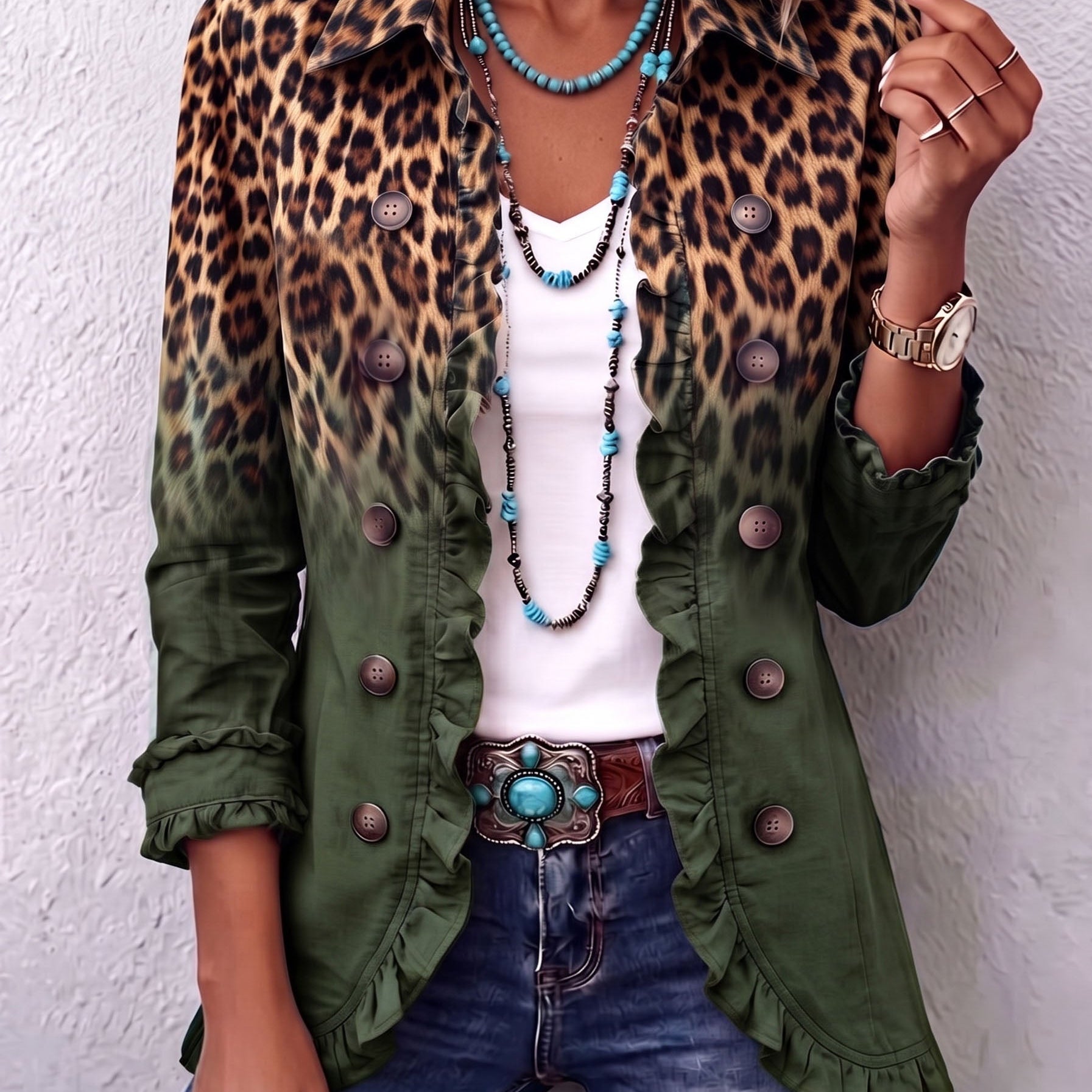Emma - Leopard Gradient Ruched Blazer Jacket — view 7