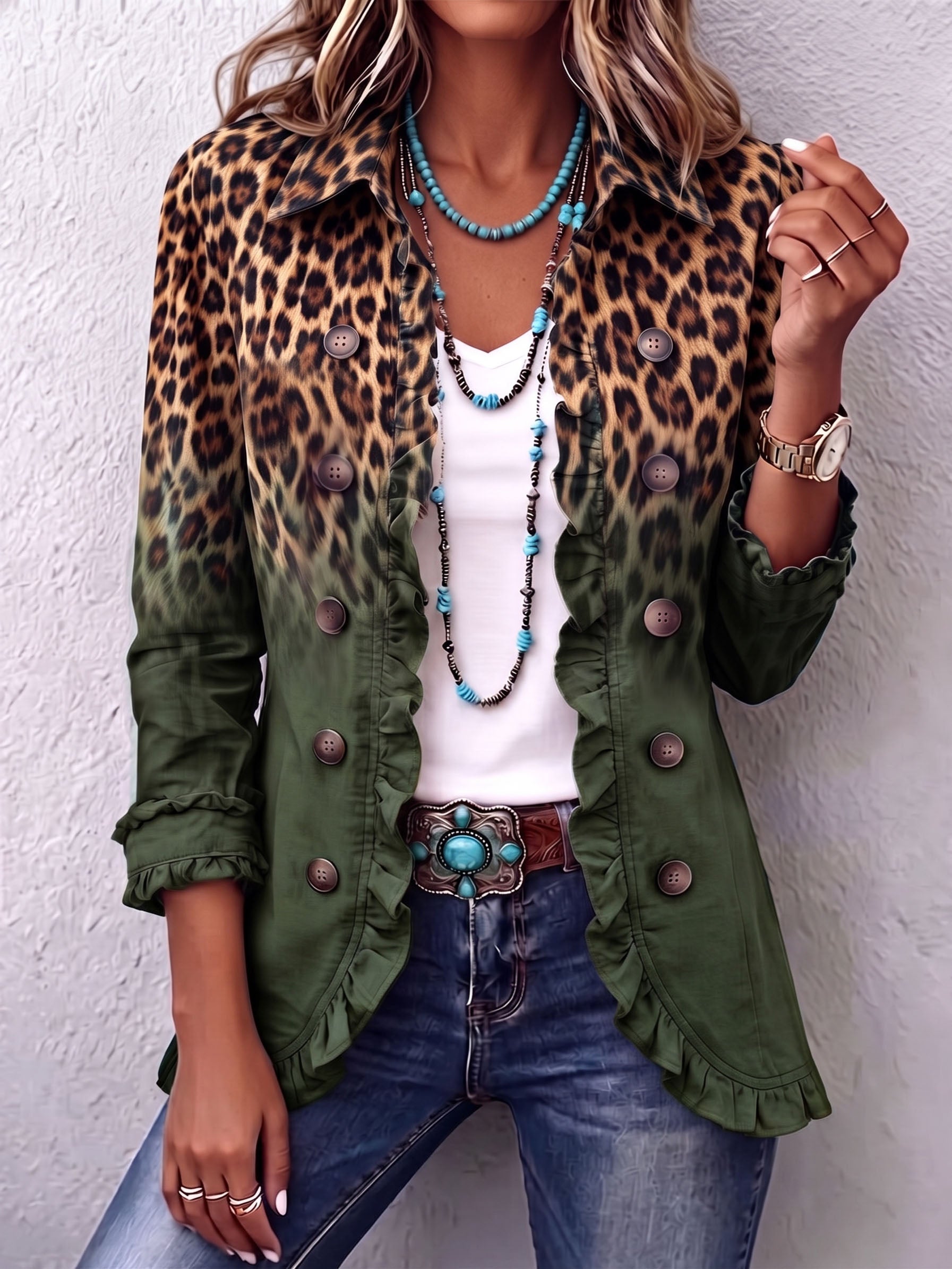 Emma - Leopard Gradient Ruched Blazer Jacket — view 7
