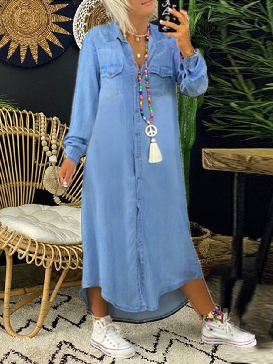 Erica - casual chic long denim shirt dress — view 3