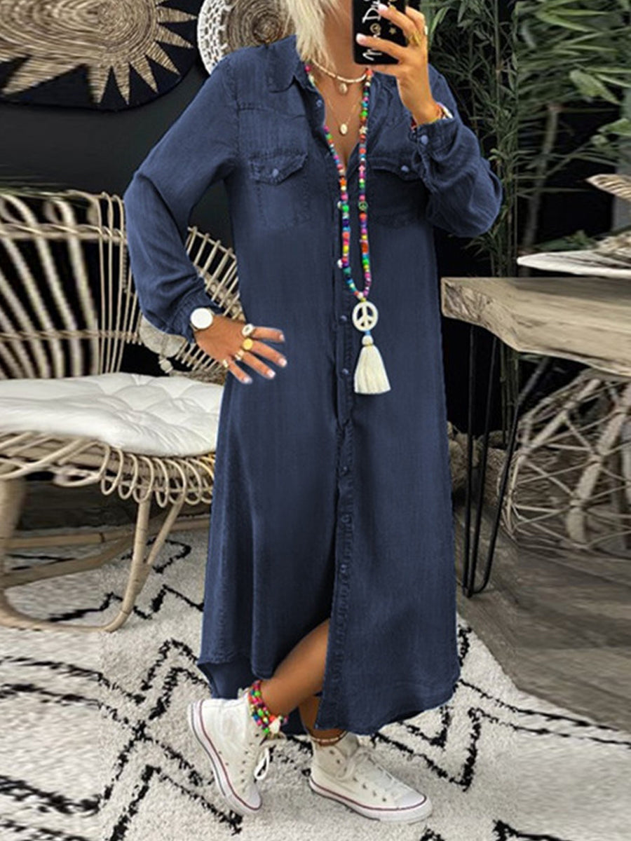 Erica - casual chic long denim shirt dress — view 4