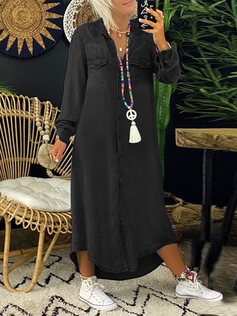 Erica - casual chic long denim shirt dress — view 5