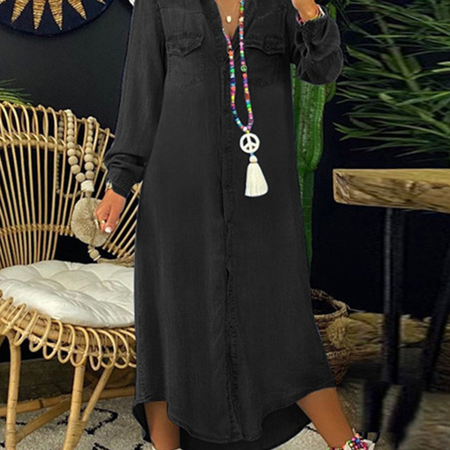 Erica - casual chic long denim shirt dress — view 5