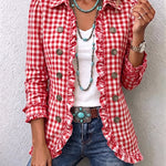 Evelyn - Petite Plaid Ruffled Button Down Jacket — view 3