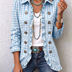 Evelyn - Petite Plaid Ruffled Button Down Jacket — view 4