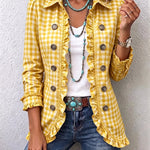 Evelyn - Petite Plaid Ruffled Button Down Jacket — view 5