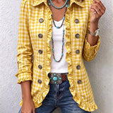 Evelyn - Petite Plaid Ruffled Button Down Jacket — view 5