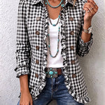 Evelyn - Petite Plaid Ruffled Button Down Jacket — view 7