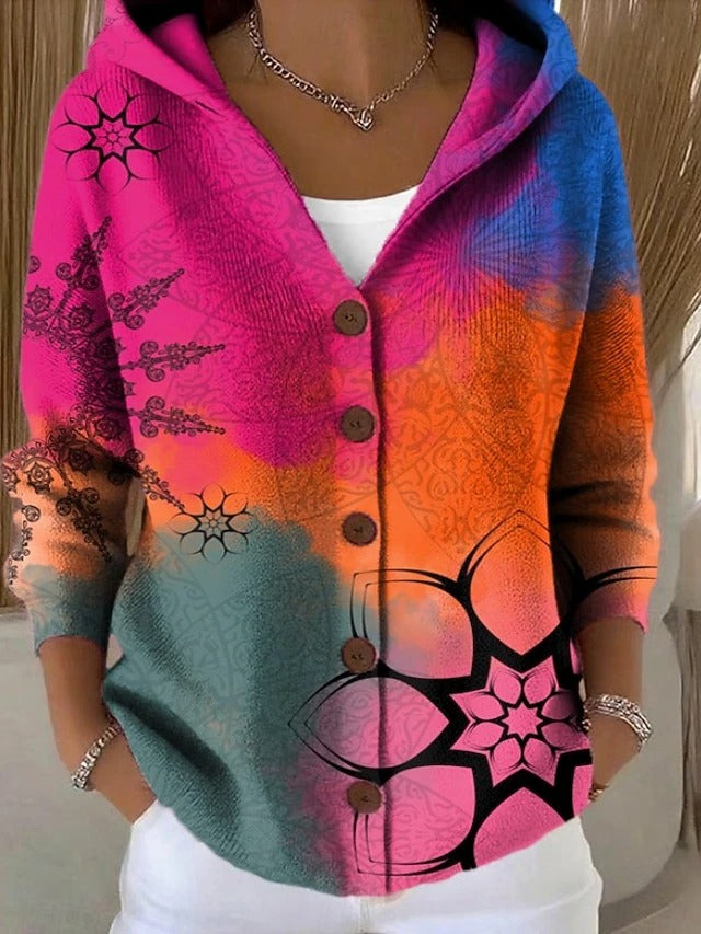 Evelyn - Patterned Hooded Cardigan — view 2