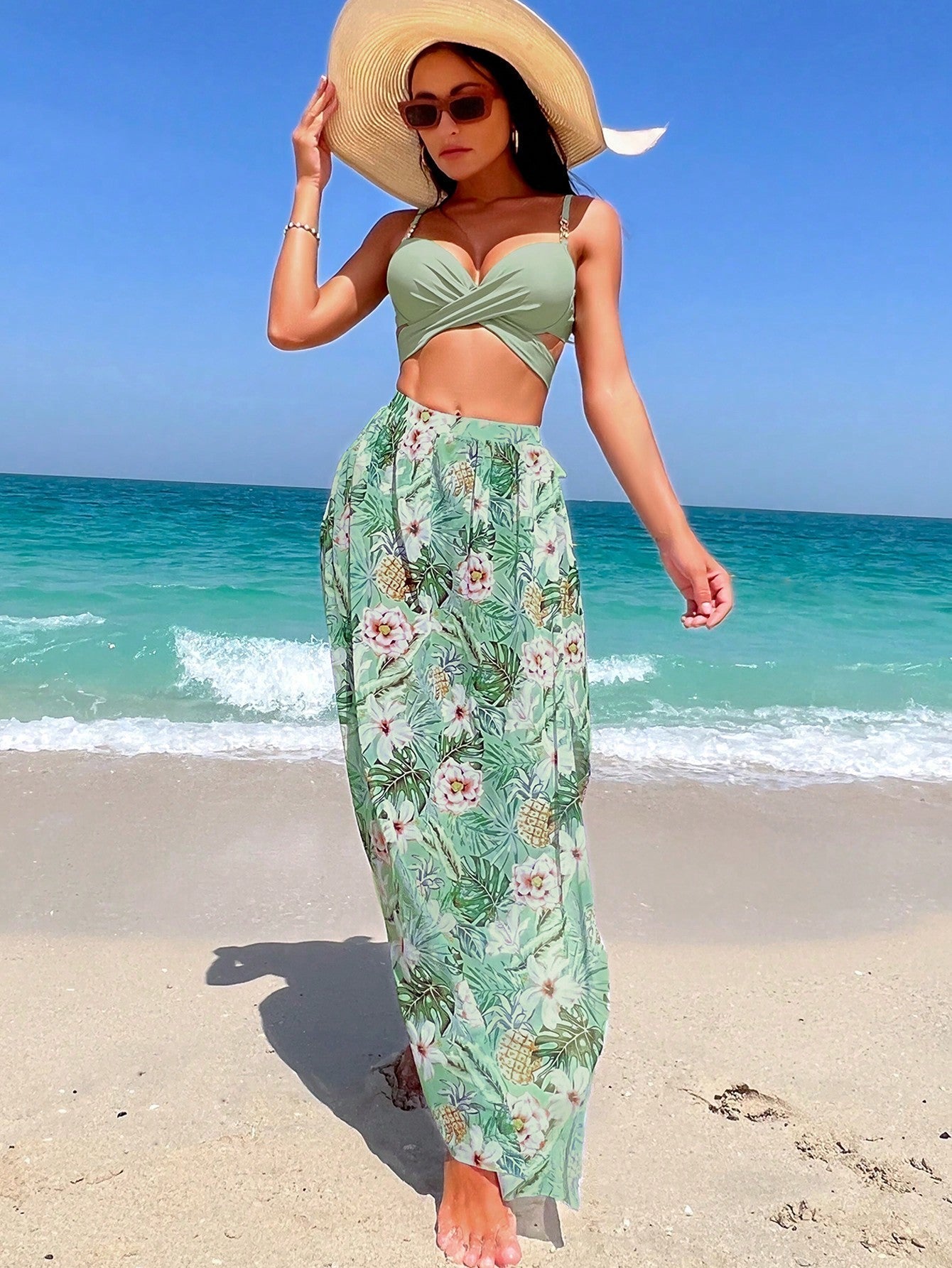Faith - High Waisted Bikini Set with Matching Beach Dress — view 6