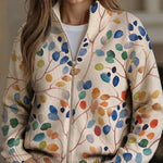 Fiona - Botanical leaf print zip-up cardigan — view 1