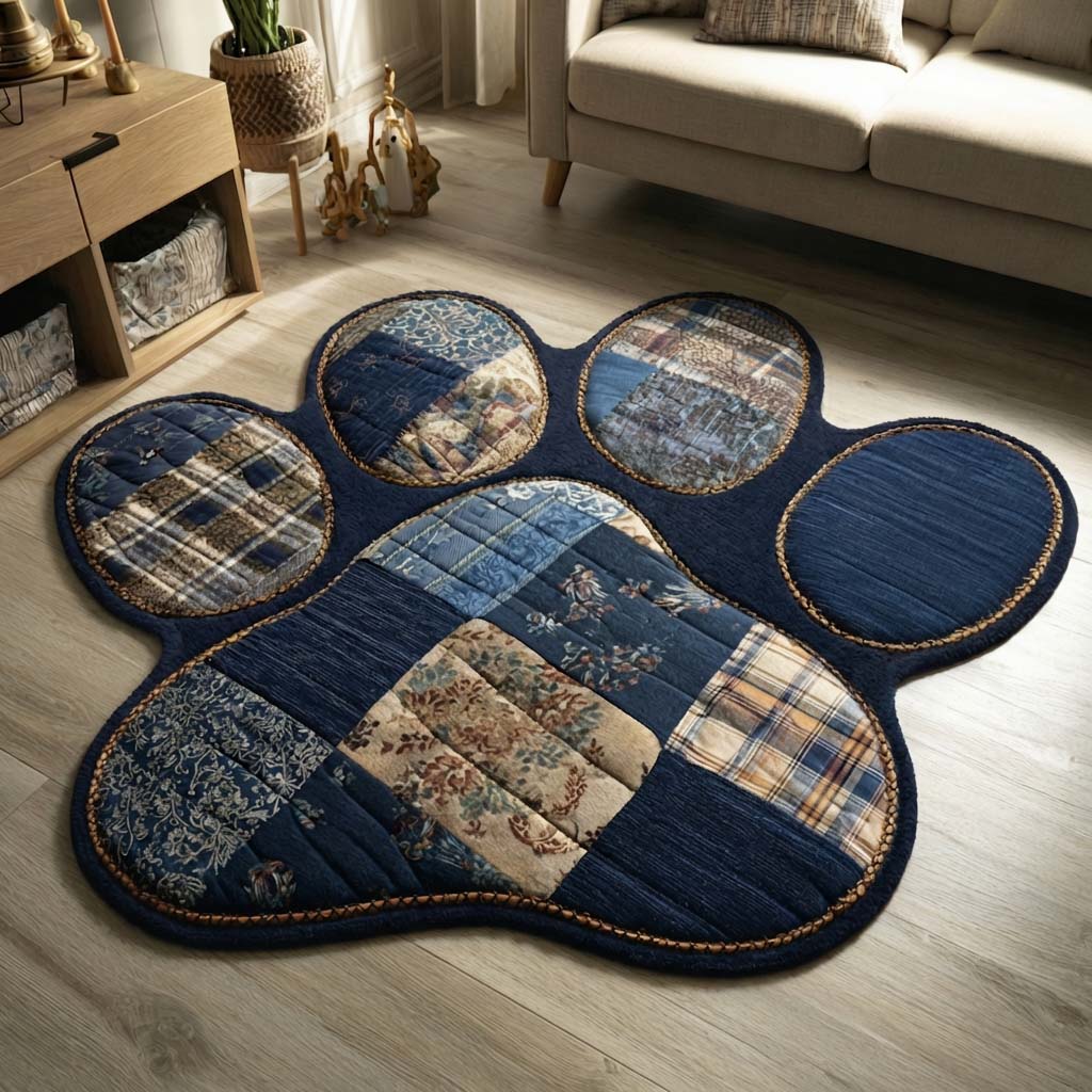 Shape rug - Blue paw shape — view 1