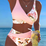 Freya - bikini with contrasting floral print and slit — view 1
