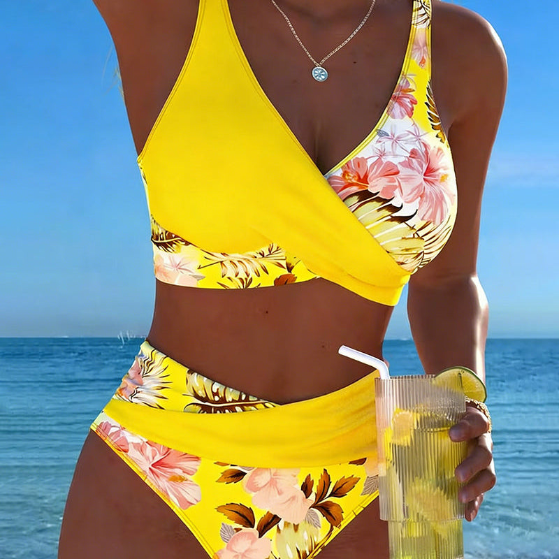 Freya - bikini with contrasting floral print and slit — view 5
